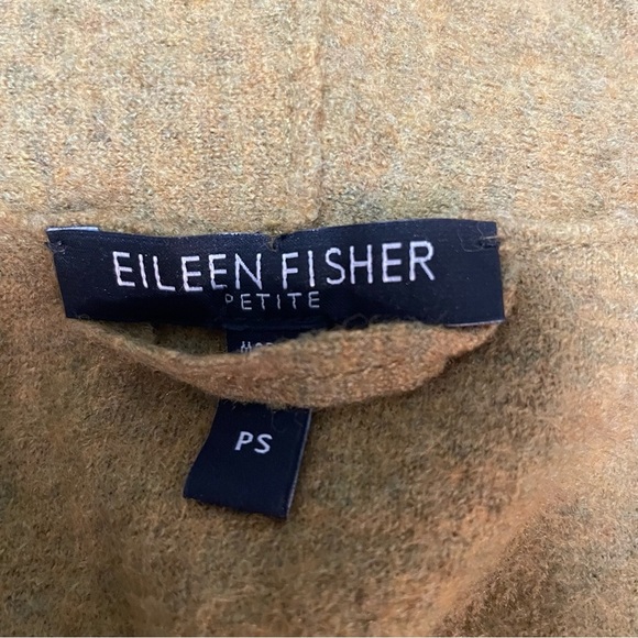 Eileen Fisher Mustard Open Front Cardigan Small Petite Merino Wool Lagenlook - Picture 9 of 9